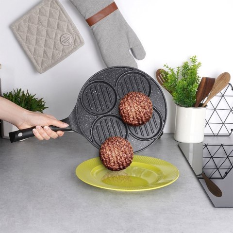 Patelnia grillowa do smażenia burgerów jajek placków granitowa 4 otwory GRANDE 26,5 cm Patelnia grillowa do smażenia burgerów jajek placków granitowa 4 otwory GRANDE 26,5 cm