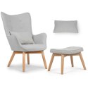 Fotel uszak z podnóżkiem NORSE jasny szary tkanina bukowe nogi