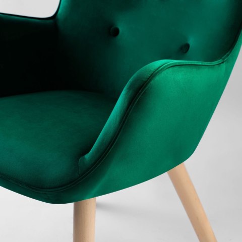 Fotel uszak z podnóżkiem NORSE ciemnozielony welur bukowe nogi Sofotel