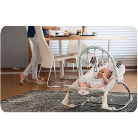 Leżaczek bujaczek z wibracją Nukido miętowy 0+ pałąk zabawk