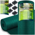 Siatka cieniująca 1,5x25m 140g/m2 + 50 zacisków zielona