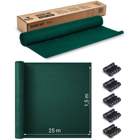 Siatka cieniująca 1,5x25m 140g/m2 + 50 zacisków zielona