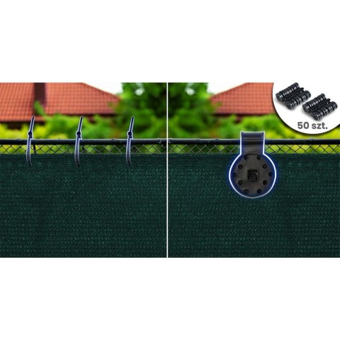 Siatka cieniująca 1,5x50m 140g/m2 + 50 zacisków zielona