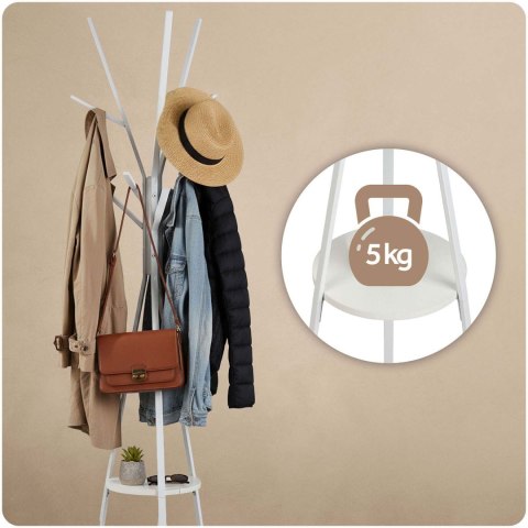 Wieszak stojący metalowy biały z półką 181 cm biały Massido przedpokój