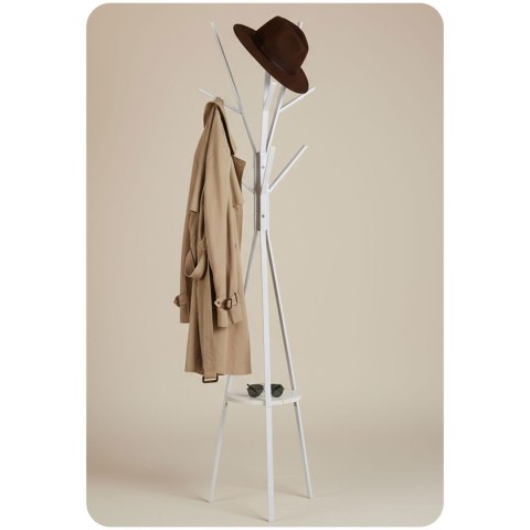 Wieszak stojący metalowy biały z półką 181 cm biały Massido przedpokój