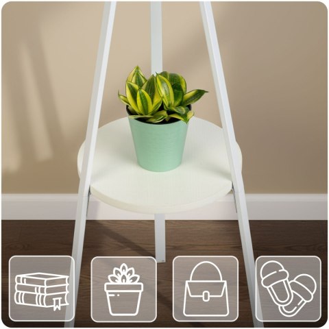 Wieszak stojący metalowy biały z półką 181 cm biały Massido przedpokój