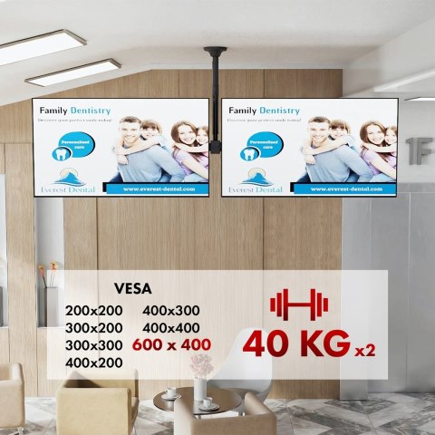 MACLEAN UCHWYT SUFITOWY DLA DWÓCH TV, MAX. OBCIĄŻENIE 2X40KG, 34-60", MAX VESA 600X400 MC-111 B MACLEAN UCHWYT SUFITOWY DLA DWÓCH TV, MAX. OBCIĄŻENIE 2X40KG, 34-60", MAX VESA 600X400 MC-111 B