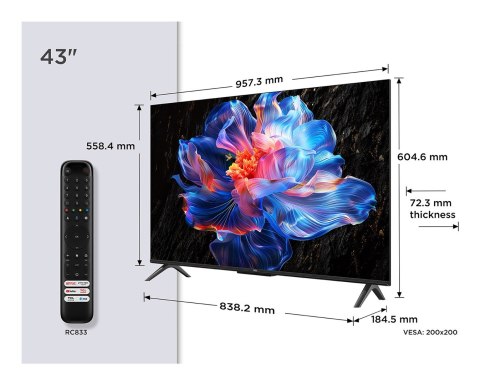 Telewizor TCL 43P69K LED 43'' 4K Ultra HD Google TV Dolby AC4 DVB-T2 Czarny Telewizor TCL 43P69K LED 43'' 4K Ultra HD Google TV Dolby AC4 DVB-T2 Czarny