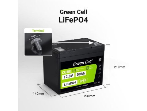 GREEN CELL AKUMULATOR LIFEPO4 CUBE 50AH 12V/12.8V 640WH LFPGC12V50AH