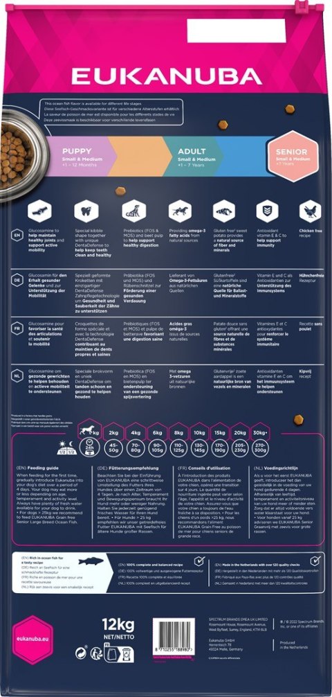 EUKANUBA Grain Free Senior Małe/średnie rasy, Ryby oceaniczne - sucha karma dla psa - 12 kg EUKANUBA Grain Free Senior Małe/średnie rasy, Ryby oceaniczne - sucha karma dla psa - 12 kg