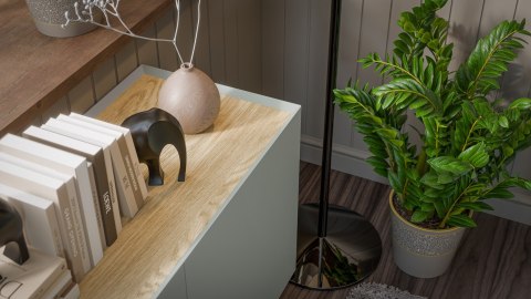 Komoda FELLINI 150x40x70 oliwka + blat dąb olejowany Komoda FELLINI 150x40x70 oliwka + blat dąb olejowany