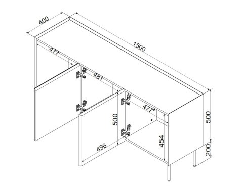 Komoda FELLINI 150x40x70 oliwka + blat dąb olejowany Komoda FELLINI 150x40x70 oliwka + blat dąb olejowany