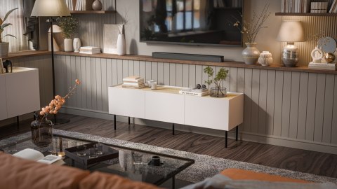 Szafka RTV FELLINI 150x40x52 kaszmir + blat dąb olejowany Szafka RTV FELLINI 150x40x52 kaszmir + blat dąb olejowany