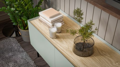 Szafka RTV FELLINI 150x40x52 oliwka + blat dąb olejowany Szafka RTV FELLINI 150x40x52 oliwka + blat dąb olejowany