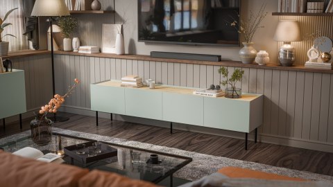 Szafka RTV FELLINI 200x40x52 oliwka + blat dąb olejowany Szafka RTV FELLINI 200x40x52 oliwka + blat dąb olejowany