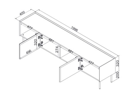 Szafka RTV FELLINI 200x40x52 oliwka + blat dąb olejowany Szafka RTV FELLINI 200x40x52 oliwka + blat dąb olejowany