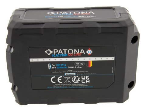 PATONA Platinum 18V Akumulator do Milwaukee M18 z portem USB-C PD45W PATONA Platinum 18V Akumulator do Milwaukee M18 z portem USB-C PD45W