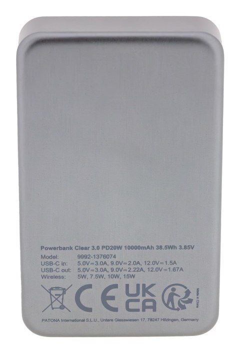 PATONA Premium Powerbank Clear 3.0 PD20W 10.000mAh MagSafe z ładowaniem bezprzewodowym PATONA Premium Powerbank Clear 3.0 PD20W 10.000mAh MagSafe z ładowaniem bezprzewodowym
