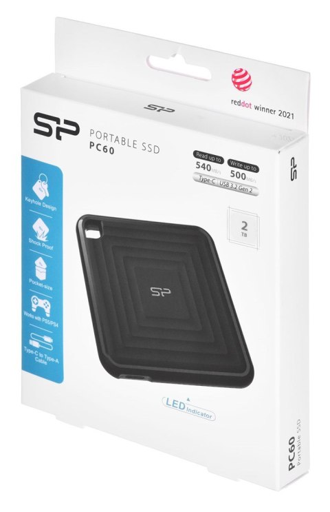 Dysk zewnętrzny SSD Silicon Power PC60 (2TB; USB 3.2 Gen 2; SP020TBPSDPC60CK) Dysk zewnętrzny SSD Silicon Power PC60 (2TB; USB 3.2 Gen 2; SP020TBPSDPC60CK)