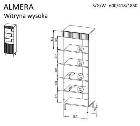 Regał 3 ALMERA 60x42x185 orzech/kaszmir Regał 3 ALMERA 60x42x185 orzech/kaszmir