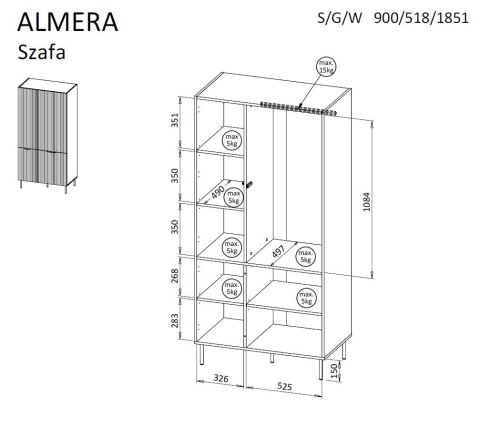 Szafa 5 ALMERA 90x52x185 orzech/kaszmir Szafa 5 ALMERA 90x52x185 orzech/kaszmir