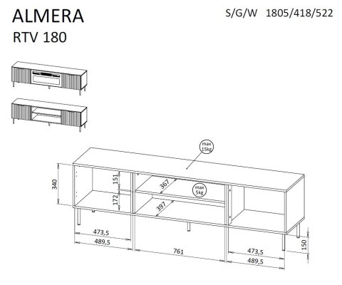 Szafka RTV ALMERA 180,5x42x52,5 orzech/kaszmir + kominek czarny Szafka RTV ALMERA 180,5x42x52,5 orzech/kaszmir + kominek czarny