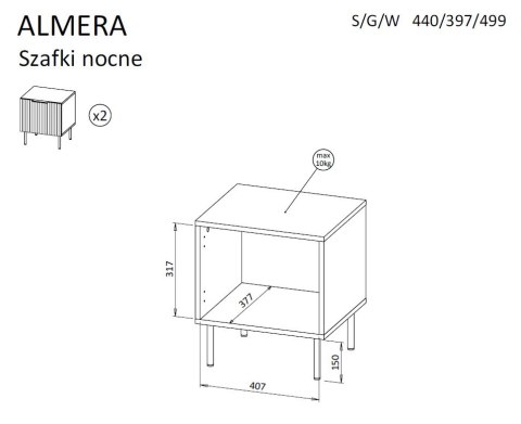Szafka nocna 2szt ALMERA 50x42x44 orzech/kaszmir Szafka nocna 2szt ALMERA 50x42x44 orzech/kaszmir