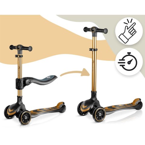 Hulajnoga trójkołowa balansowa z siedziskiem Nukido Flippo złota LED