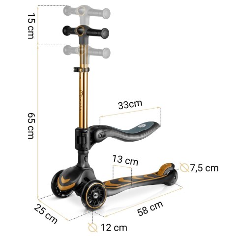 Hulajnoga trójkołowa balansowa z siedziskiem Nukido Flippo złota LED