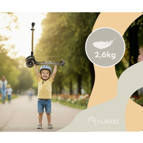 Hulajnoga trójkołowa balansowa z siedziskiem Nukido Flippo złota LED