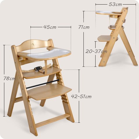 Drewniane krzesełko do karmienia Nelo Nukido regulowane z tacką 6m+