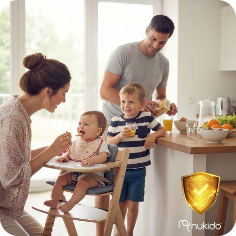 Drewniane krzesełko do karmienia Nelo Nukido regulowane z tacką 6m+