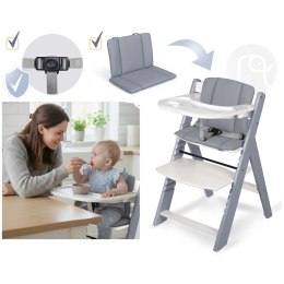 Drewniane krzesełko do karmienia Nelo Nukido regulowane z tacką 6m+ - szare