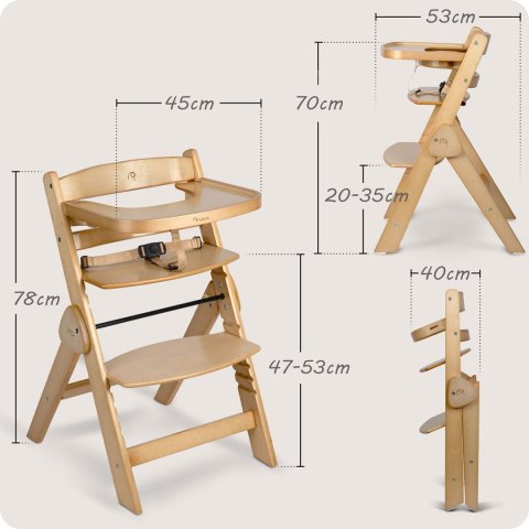 Drewniane krzesełko do karmienia Nelo Nukido regulowane z tacką 6m+
