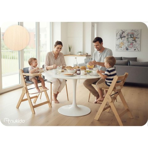 Drewniane krzesełko do karmienia Nelo Nukido regulowane z tacką 6m+