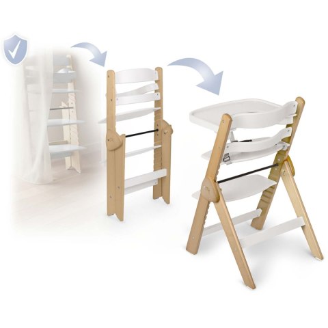 Drewniane krzesełko do karmienia Timo Nukido składane regulowane 6m+ białe