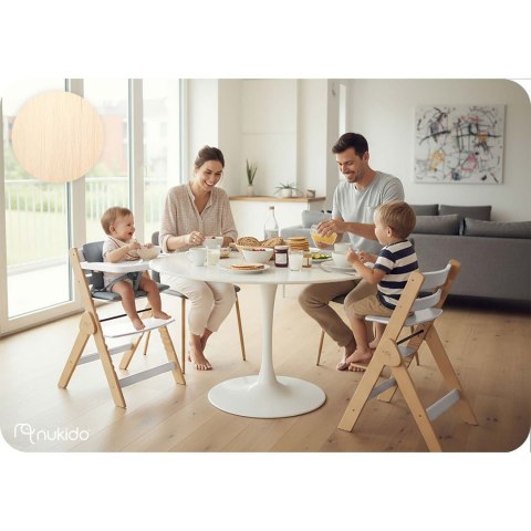 Drewniane krzesełko do karmienia Timo Nukido składane regulowane 6m+ białe