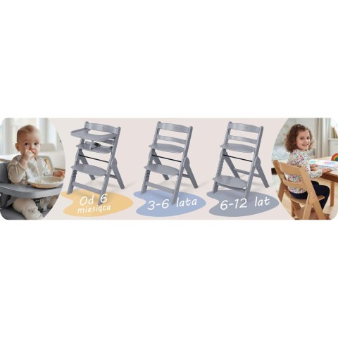 Drewniane krzesełko do karmienia Timo Nukido składane regulowane 6m+ - Szare