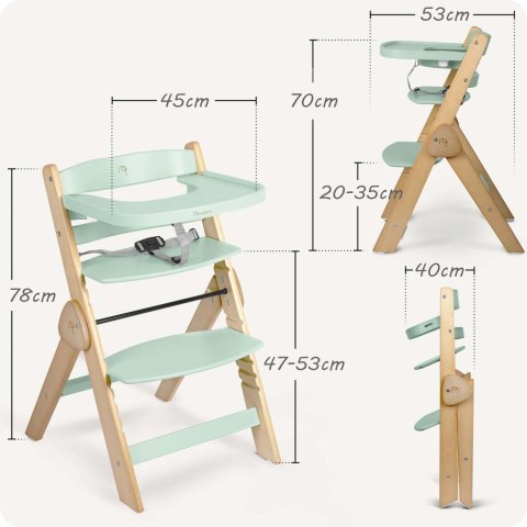 Drewniane krzesełko do karmienia Timo Nukido składane regulowane - miętowe