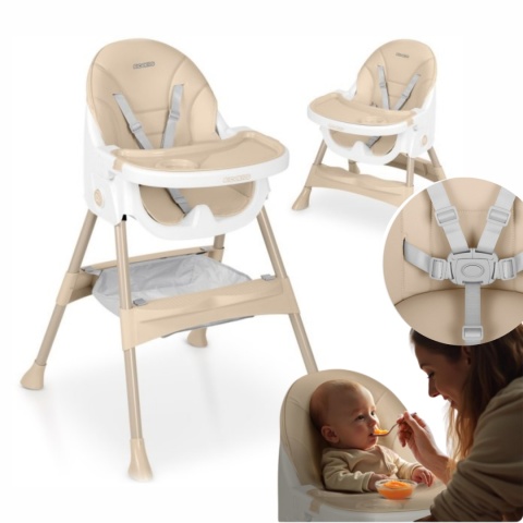 Ricokids Mani – beżowe krzesełko do karmienia 3w1 z regulowaną tacką