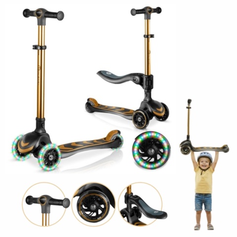 Hulajnoga trójkołowa balansowa z siedziskiem Nukido Flippo złota LED