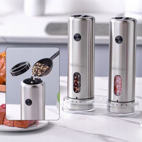 MK43 Elektryczny młynek do soli i pieprzu Webber INOX USB-C zestaw 2 szt.