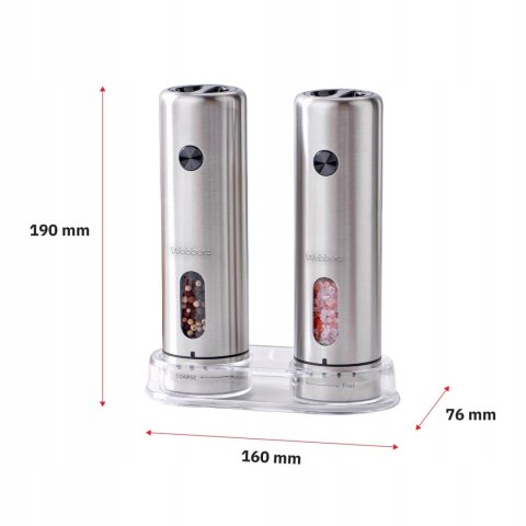 MK43 Elektryczny młynek do soli i pieprzu Webber INOX USB-C zestaw 2 szt.