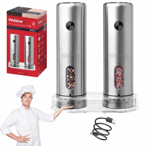 MK43 Elektryczny młynek do soli i pieprzu Webber INOX USB-C zestaw 2 szt.