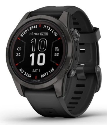 Zegarek Garmin Fenix 7S Pro 42mm Sapphire Solar szary tytanowy DLC z czarnym paskiem