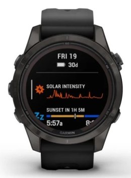 Zegarek Garmin Fenix 7S Pro 42mm Sapphire Solar szary tytanowy DLC z czarnym paskiem