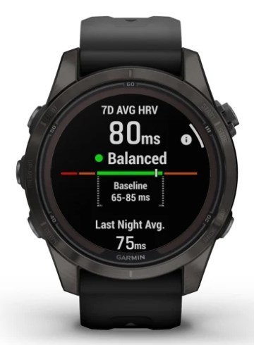 Zegarek Garmin Fenix 7S Pro 42mm Sapphire Solar szary tytanowy DLC z czarnym paskiem