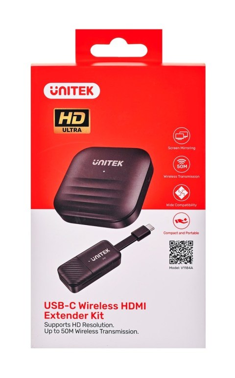 UNITEK BEZPRZEWODOWY NADAJNIK HDMI DO 50M, USB-C, CZARNY