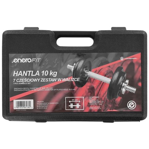 Hantla żeliwna 10kg walizka Enero Fit zestaw 7 elementów