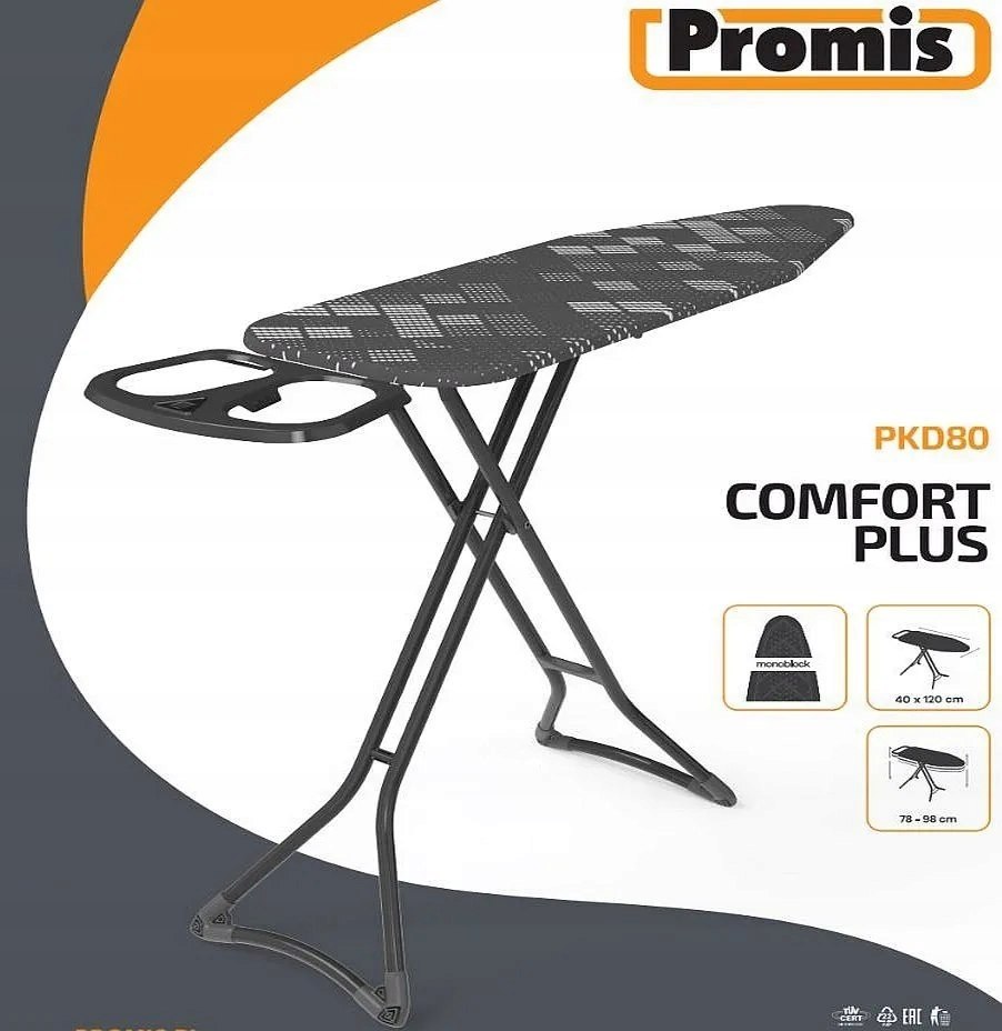 Regulowana Deska do prasowania PKD80 COMFORT PLUS 120 cm z Dużym Blatem Szerokość blatu 40 cm